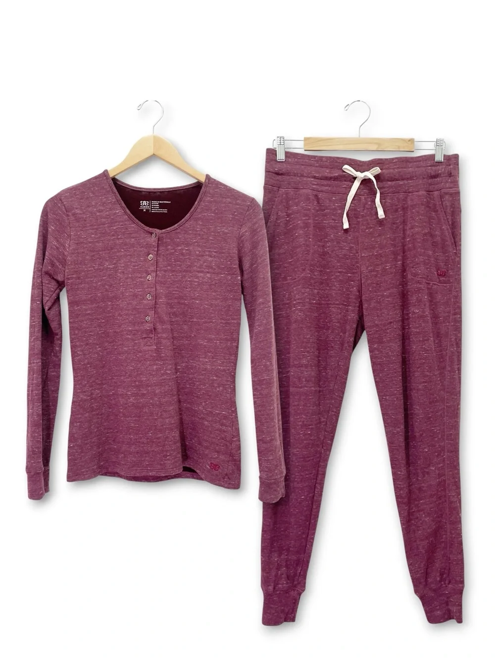 Albion Fit Cabin Fever Pajama Lounge Set Sz Medium Heather Maroon Henley Joggers
